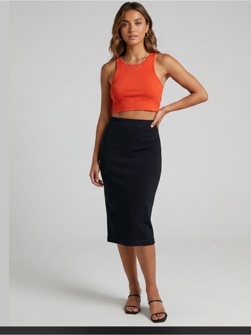 Intimately Free People Crop Tank Top Ribbed Raw Hem Medium Orange Casual Lounge
